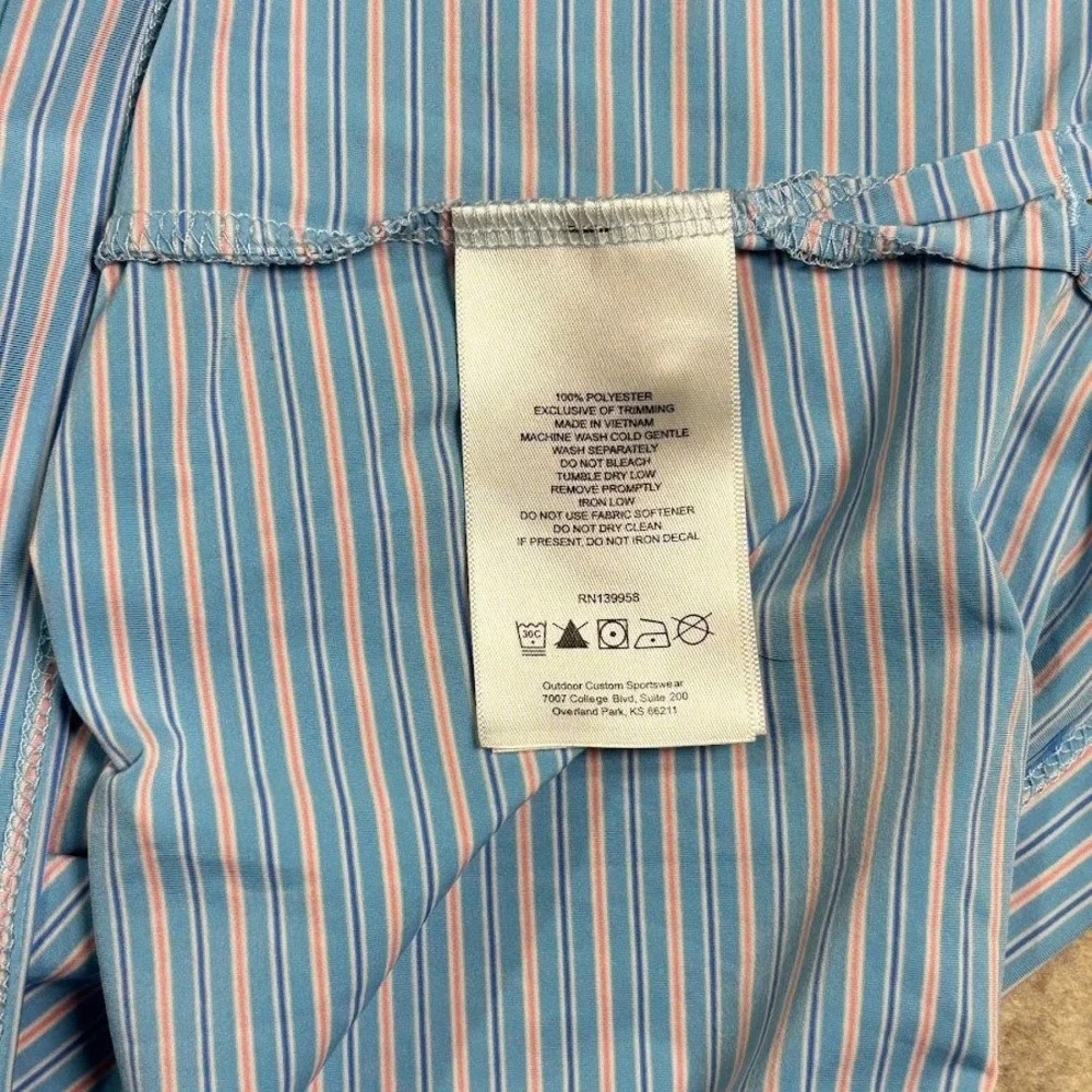 Columbia Golf Polo Shirt Mens XL Blue Pink Striped Polyester Performance Classic